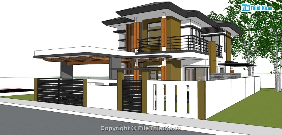 biệt thự 2 tầng,model sketchup biệt thự 2 tầng,thiết kế biệt thự 2 tầng đẹp,phối cảnh biệt thự 2 tầng