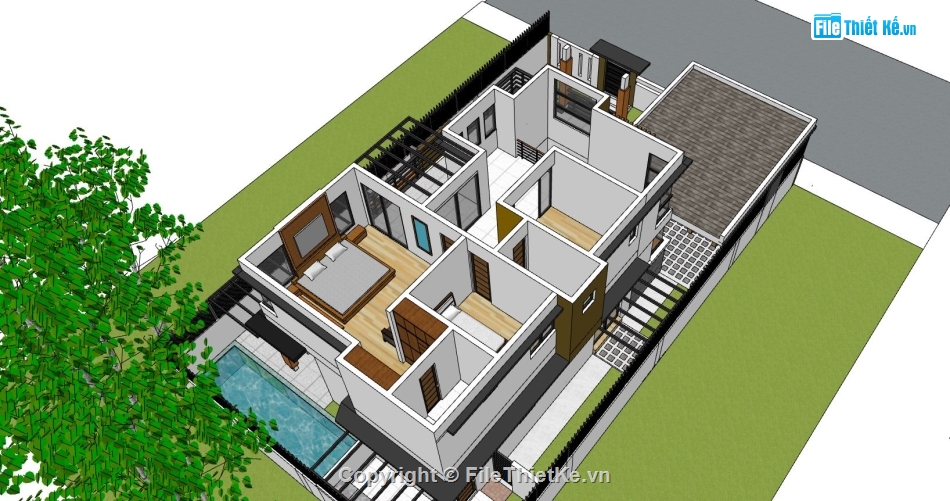 biệt thự 2 tầng,model sketchup biệt thự 2 tầng,thiết kế biệt thự 2 tầng đẹp,phối cảnh biệt thự 2 tầng