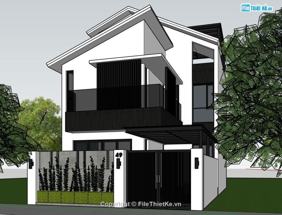 biệt thự sketchup,biệt thự 2 tầng skp,kiến trúc biệt thự 2  tầng,phối cảnh biệt thự 2 tầng