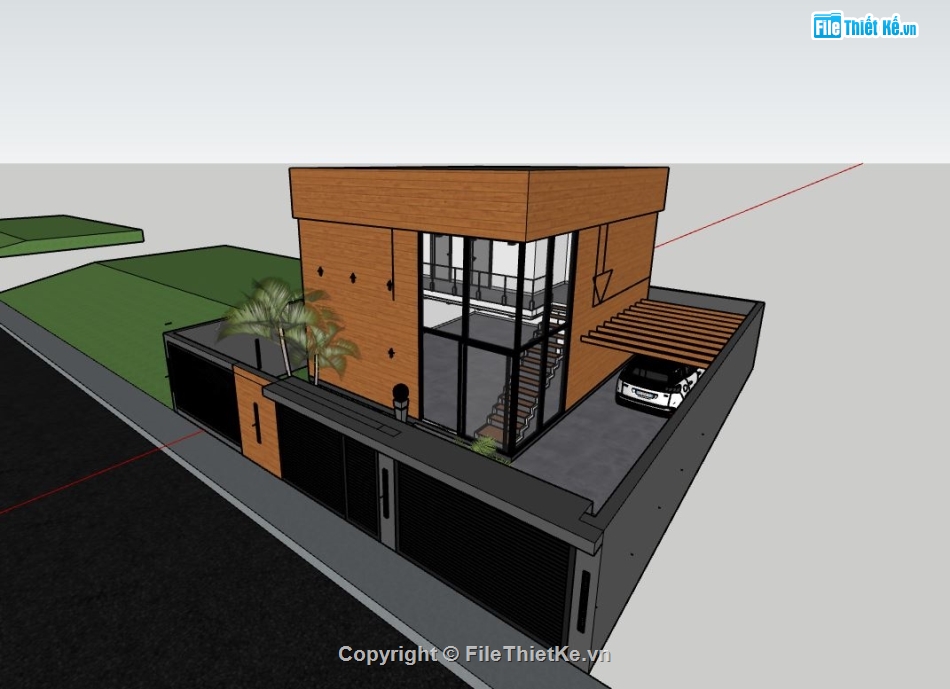 biệt thự 2 tầng,biệt thự sketchup,file sketchup biệt thự 2 tầng,mẫu biệt thự 2 tầng hiện đai