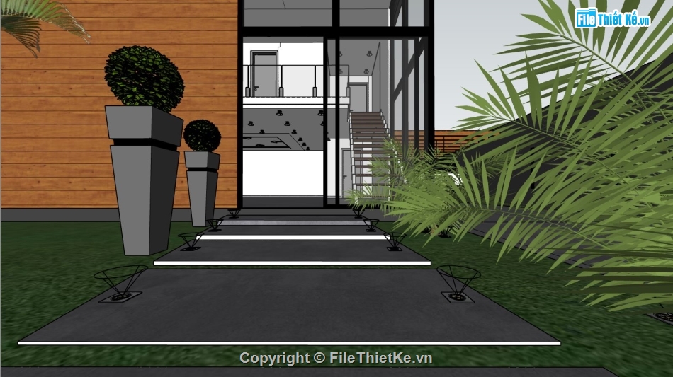 biệt thự 2 tầng,biệt thự sketchup,file sketchup biệt thự 2 tầng,mẫu biệt thự 2 tầng hiện đai