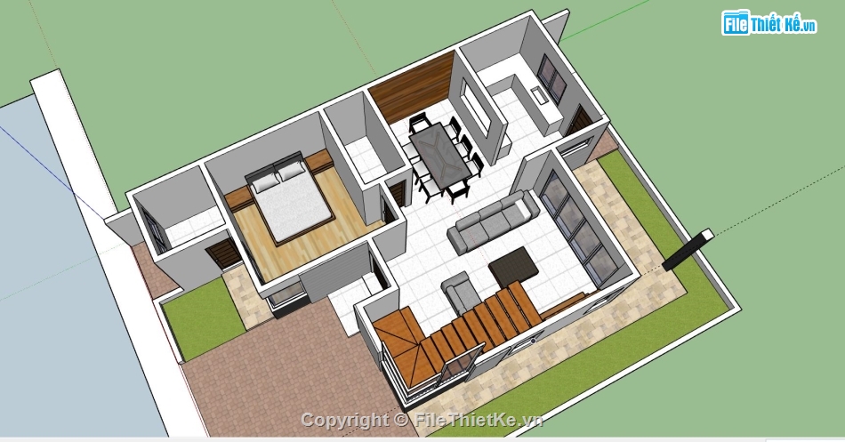 biệt thự 2 tầng,sketchup biệt thự,model su biệt thự 2 tầng,phối cảnh biệt thự 2 tầng