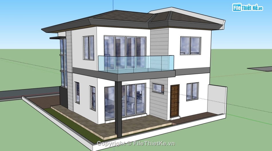 biệt thự 2 tầng,sketchup biệt thự,model su biệt thự 2 tầng,phối cảnh biệt thự 2 tầng