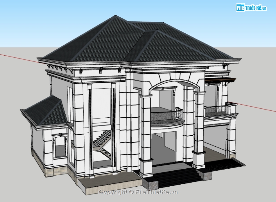 biệt thự 2 tầng file su,file su biệt thự 2 tầng,biệt thự sketchup,model su biệt thự 2 tầng