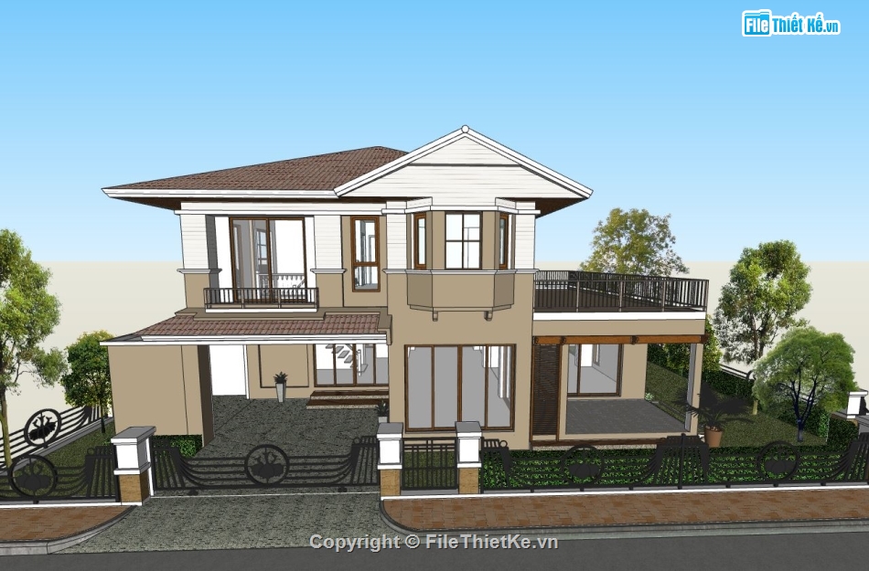 biệt thự hiện đại,sketchup biệt thự,biệt thự 2 tầng sketchup,file su biệt thự 2 tầng