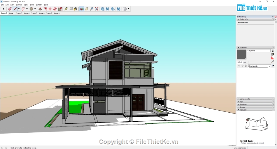 biệt thự hiện đại,biệt thự 2 tầng,sketchup biệt thự 2 tầng