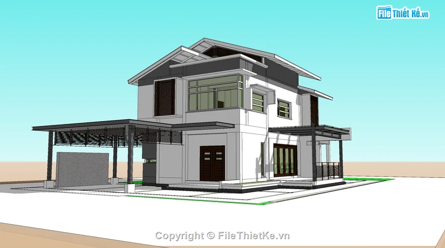 biệt thự hiện đại,biệt thự 2 tầng,sketchup biệt thự 2 tầng