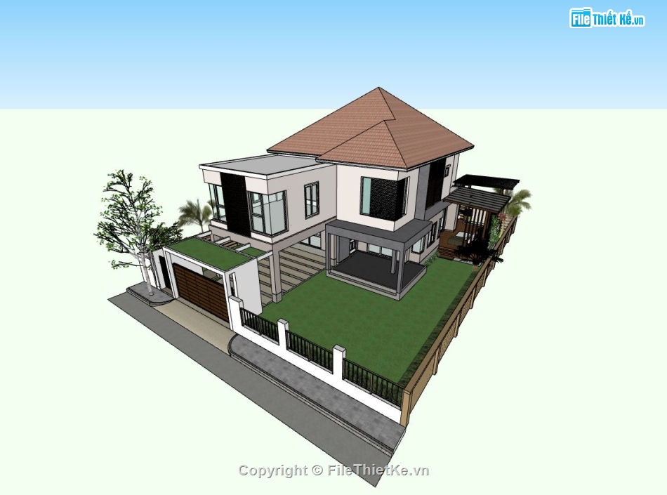 biệt thự 2 tầng,sketchup biệt thự 2 tầng,sketchup biệt thự 2 tầng hiện đại,biệt thự sketchup