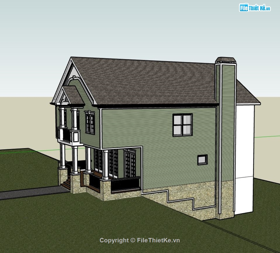 file biệt thự 2 sketchup,model su biệt thự 2 tầng,biệt thự 2 tầng,mẫu biệt thự 2 tầng 13.5x18m