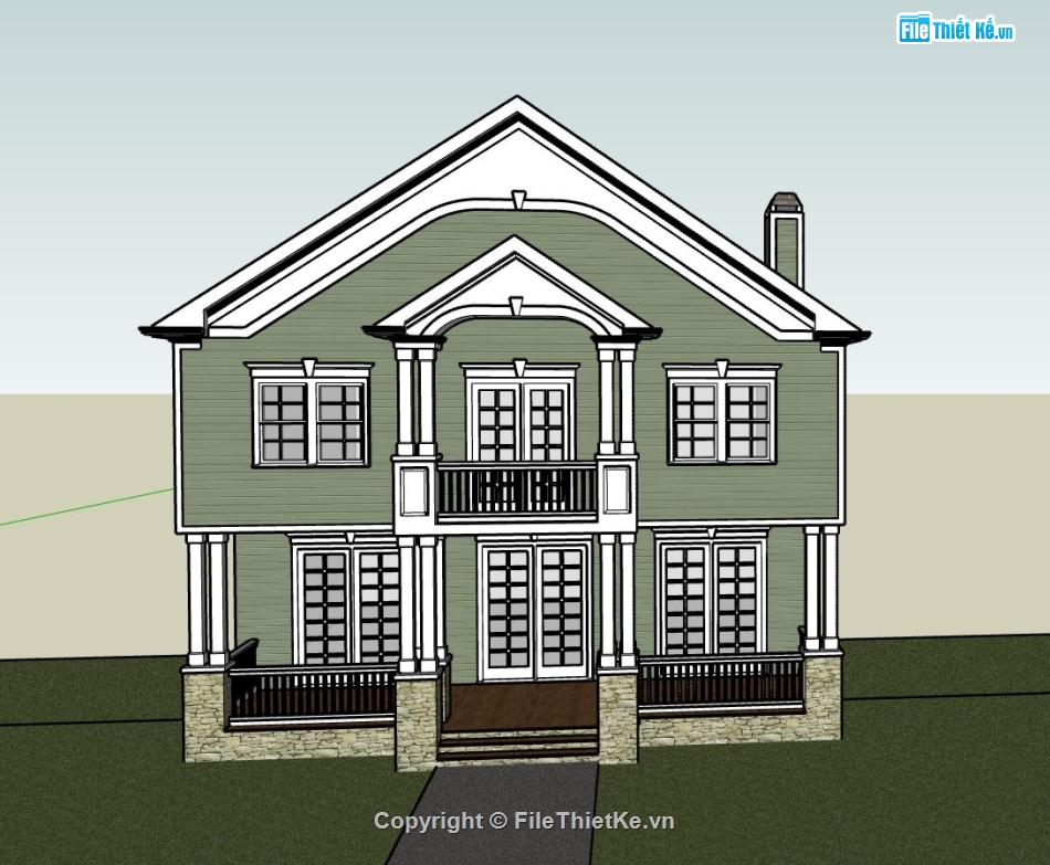 file biệt thự 2 sketchup,model su biệt thự 2 tầng,biệt thự 2 tầng,mẫu biệt thự 2 tầng 13.5x18m