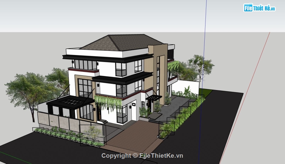 biệt thự 3 tầng,sketchup biệt thự,biệt thự hiện đại