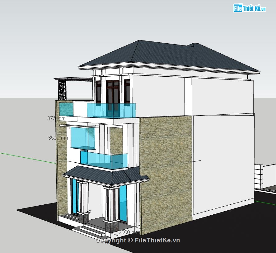 biệt thự 3 tầng,sketchup ngoại thất biệt thự,mẫu biệt thự hiện đại