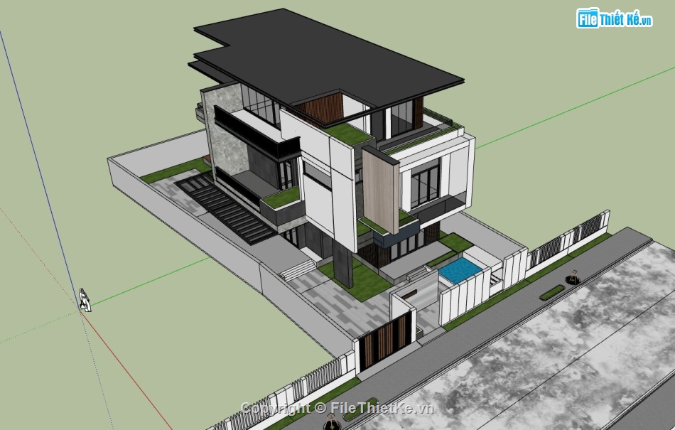 biệt thự 3 tầng,sketchup biệt thự,biệt thự hiện đại,ngoại thất biệt thự su