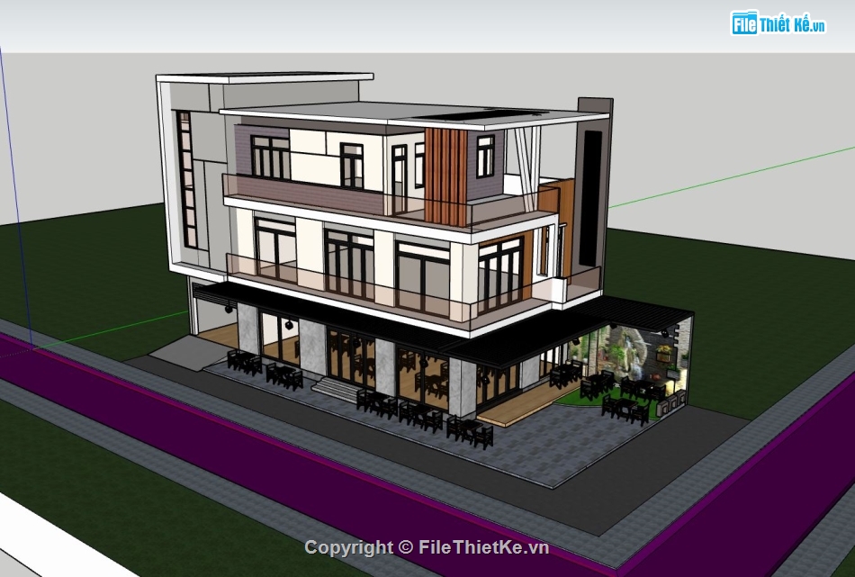 biệt thự 3 tầng,biệt thự hiện đại,nhà ở kết hợp kinh doanh,file sketchup biệt thự 3 tầng