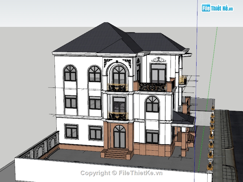 biệt thự 3 tầng,biệt thự sketchup,model 3d biệt thự 3 tầng,biệt thự 3 tầng file su,file sketchup biệt thự 3 tầng