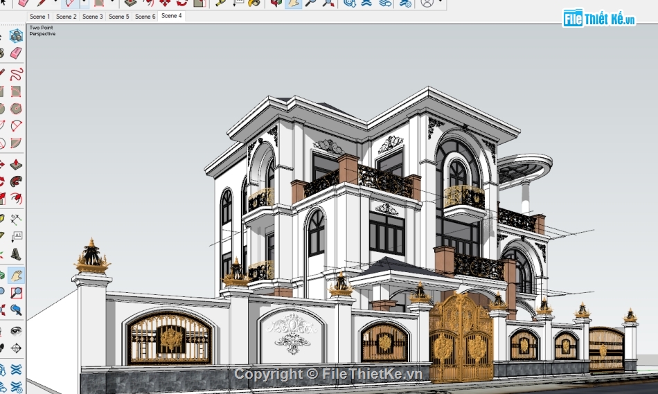 biệt thự 3 tầng,biệt thự sketchup,model 3d biệt thự 3 tầng,biệt thự 3 tầng file su,file sketchup biệt thự 3 tầng