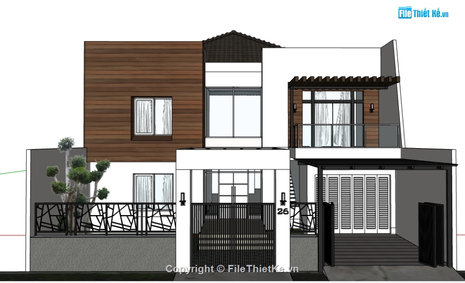 model su biệt thự,su biệt thự phố,file su biệt thự 2 tầng,biệt thự 2 tầng 15x24m,biệt thự phố 15x24m