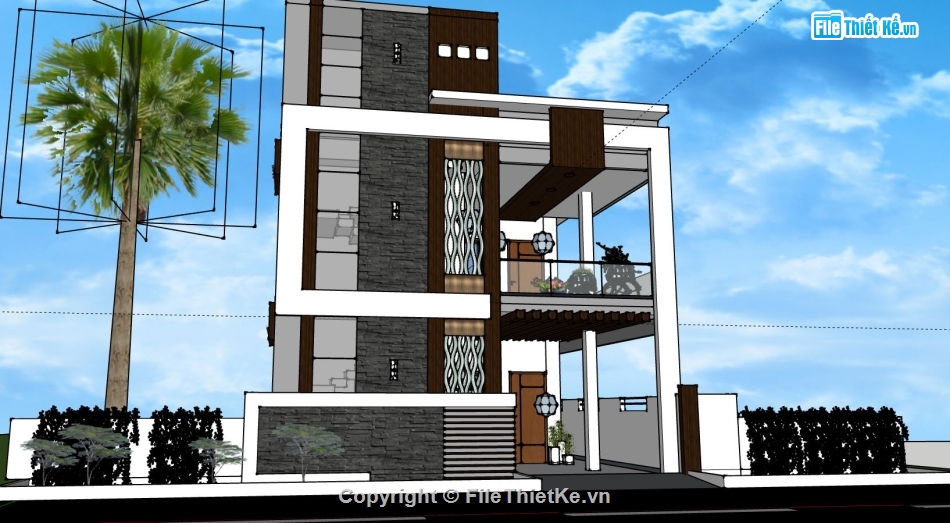 biệt thự 2 tầng,sketchup biệt thự 2 tầng,phối cảnh biệt thự 2 tầng,thiết kế biệt thự phố