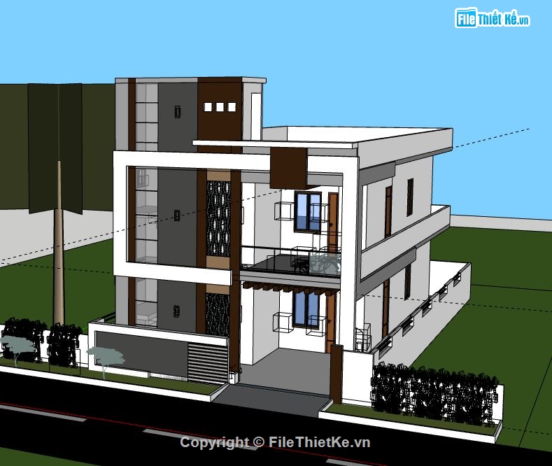 biệt thự 2 tầng,sketchup biệt thự 2 tầng,phối cảnh biệt thự 2 tầng,thiết kế biệt thự phố