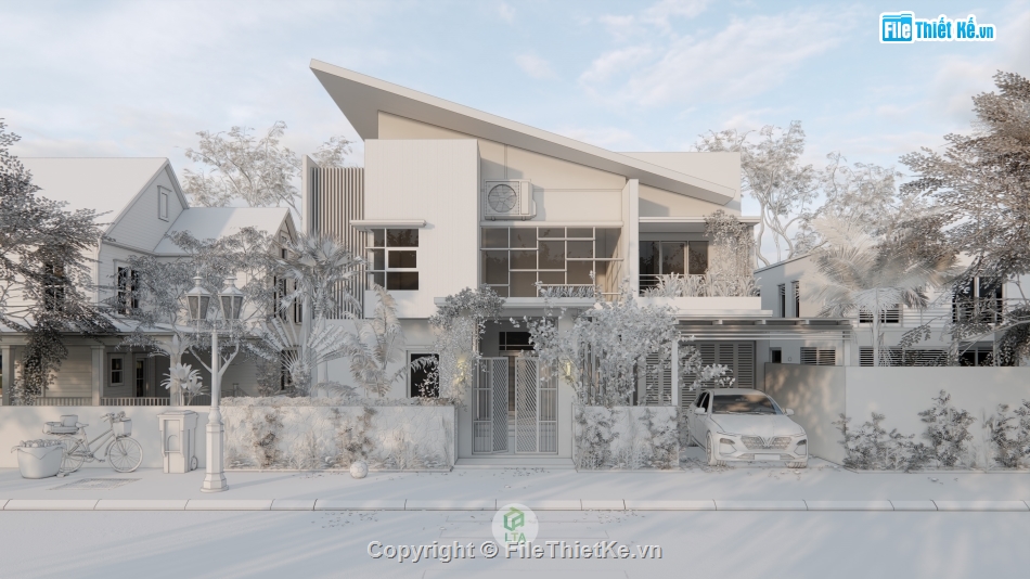 Villa sketchup model,sketchup nhà hiện đại,sketchup villa hiện đại,bao cảnh đẹp,file setting ánh sáng