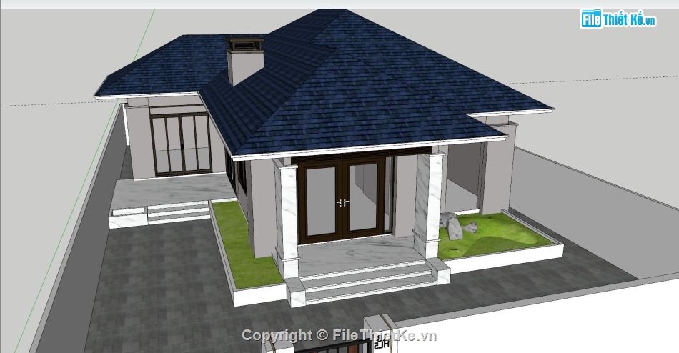 Mẫu Sketchup biệt thự 1 tầng,File sketchup biệt thự 1 tầng,Bản vẽ sketchup biệt thự 1 tầng,sketchup biệt thự 1 tầng 12x16m,biệt thự 1 tầng sketchup