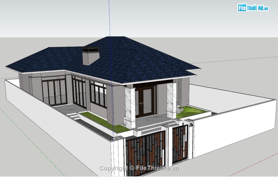 Mẫu Sketchup biệt thự 1 tầng,File sketchup biệt thự 1 tầng,Bản vẽ sketchup biệt thự 1 tầng,sketchup biệt thự 1 tầng 12x16m,biệt thự 1 tầng sketchup