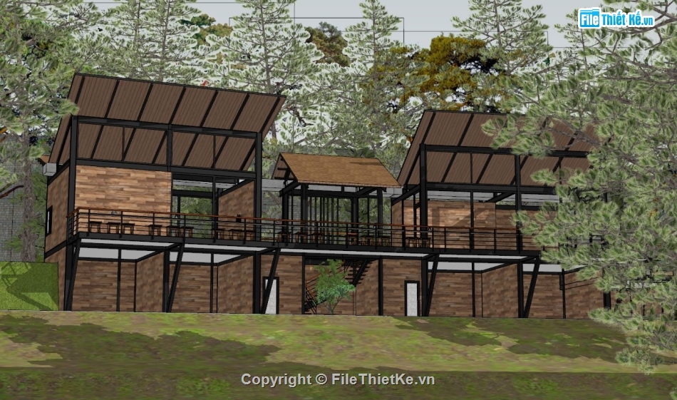 Home stay 2 tầng,file sketchup home stay,model su home stay,home stay 2 tầng 24x5m,bản vẽ home stay 2 tầng