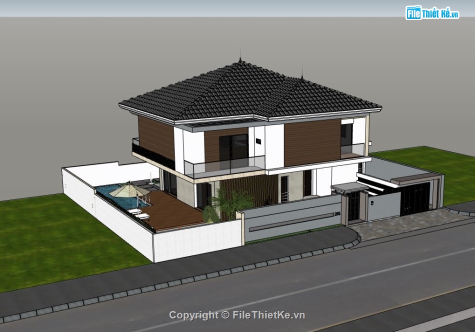 biệt thự 2 tầng,mẫu biệt thự 2 tầng,mẫu biệt thự hiện đại,biệt thự sketchup