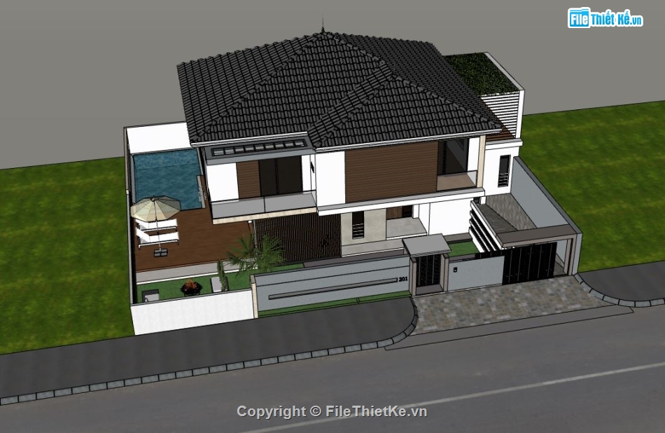 biệt thự 2 tầng,mẫu biệt thự 2 tầng,mẫu biệt thự hiện đại,biệt thự sketchup