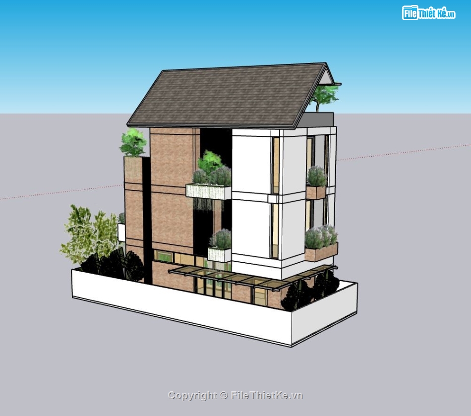 mẫu biệt thự sketchup,file su biệt thự 3 tầng,phối cảnh biệt thự 3 tầng,kiến trúc biệt thự 3 tầng