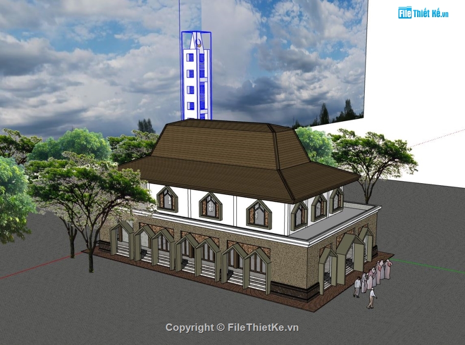 nhà thờ,mẫu nhà thờ,Model sketchup nhà thờ,model su nhà thờ