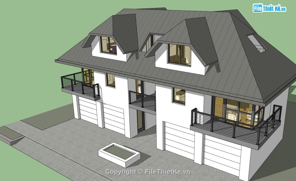 dựng 3dsu biệt thự 3 tầng,model sketchup biệt thự 3 tầng,phối cảnh biệt thự 3 tầng,file biệt thự 3 tầng