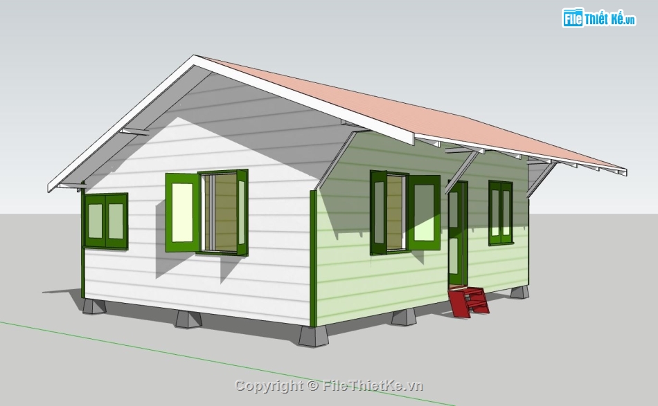 nhà cấp 4 sketchup,nhà cấp 4 đơn giản,thiết kế nhà cấp 4