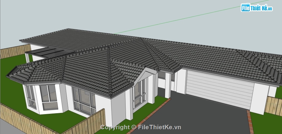 nhà cấp 4 sketchup,file thiết kế nhà cấp 4,ngoại thất nhà cấp 4