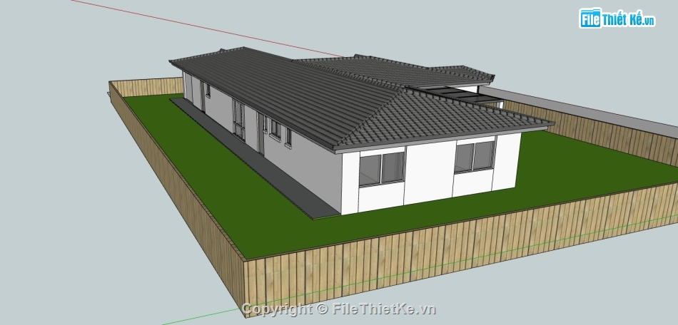 nhà cấp 4 sketchup,file thiết kế nhà cấp 4,ngoại thất nhà cấp 4