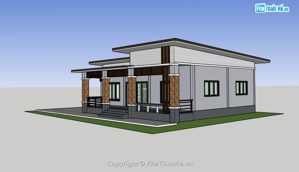 nhà cấp 4,nhà cấp 4 sketchup,phối cảnh nhà cấp 4 sketchup,model su nhà cấp 4 đẹp