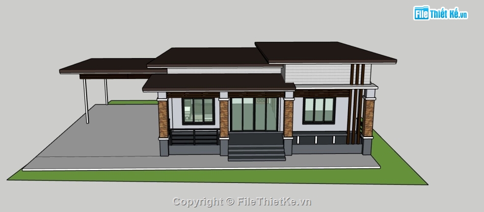 nhà cấp 4,nhà cấp 4 sketchup,phối cảnh nhà cấp 4 sketchup,model su nhà cấp 4 đẹp