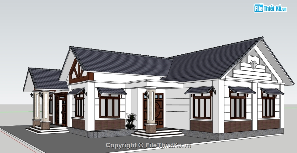 nhà mái thái 1 tầng sketchup,sketchup 1 tầng,sketchup nhà 1 tầng,bản vẽ su nhà 1 tầng,model su nhà 1 tầng,file sketchup nhà 1 tầng