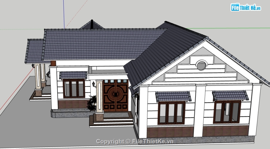 nhà mái thái 1 tầng sketchup,sketchup 1 tầng,sketchup nhà 1 tầng,bản vẽ su nhà 1 tầng,model su nhà 1 tầng,file sketchup nhà 1 tầng