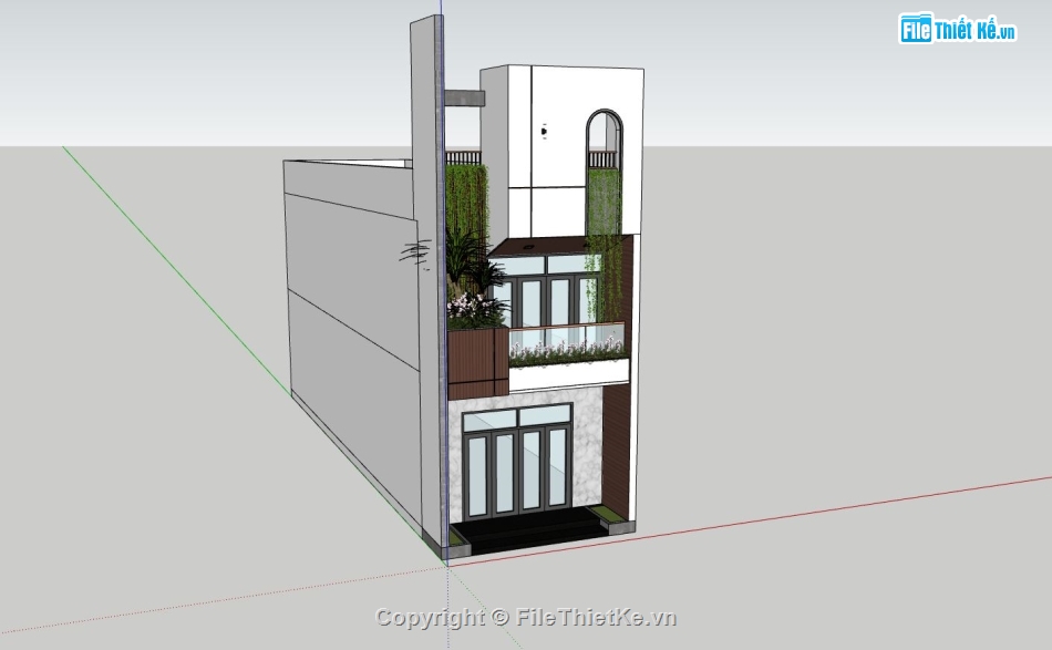 nhà phố 2 tầng,file sketchup nhà phố,bao cảnh nhà phố