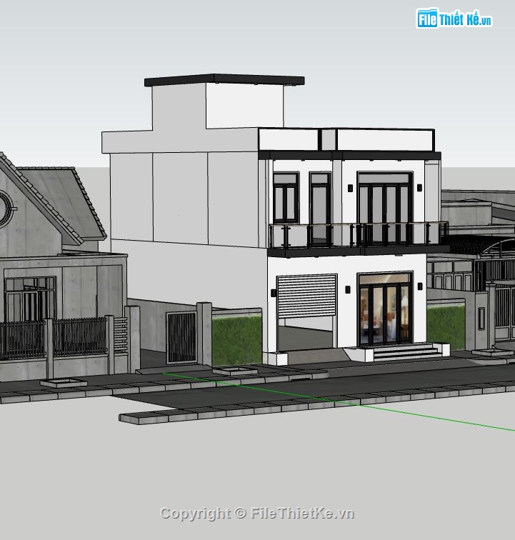 nhà phố 2 tầng,sketchup nhà phố 2 tầng,nhà phố hiện đại,phối cảnh nhà phố