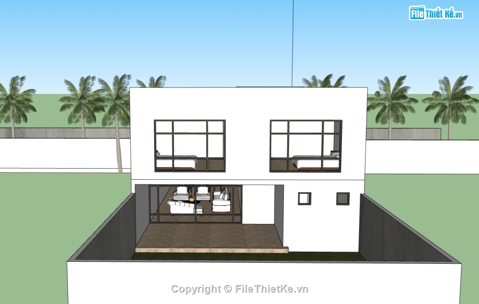 nhà phố 2 tầng,phối cảnh nhà phố 2 tầng,sketchup nhà phố 2 tầng