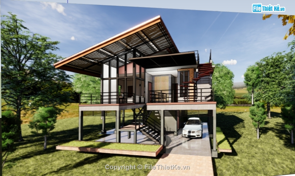 File sketchup nhà phố 2 tầng,model sketchup nhà phố 2 tầng,sketchup nhà phố 2 tầng