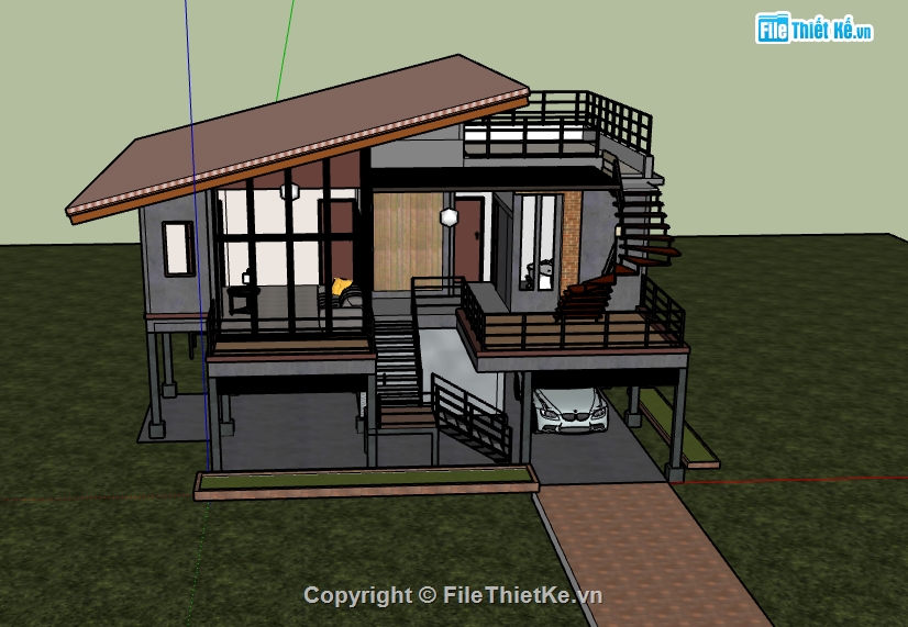 File sketchup nhà phố 2 tầng,model sketchup nhà phố 2 tầng,sketchup nhà phố 2 tầng