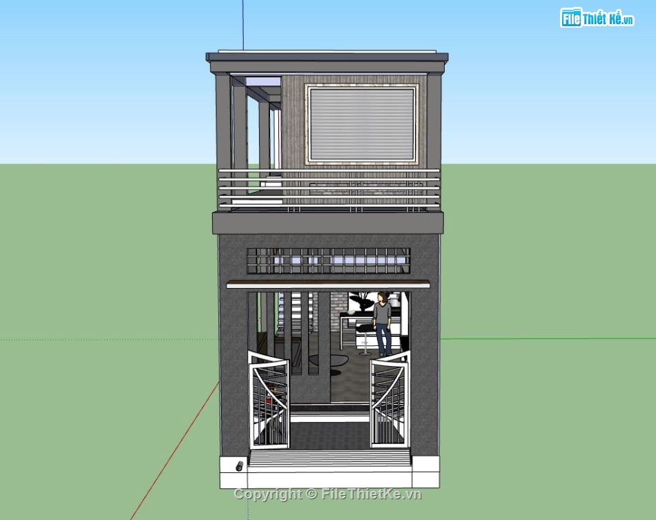 nhà phố 2 tầng,sketchup nhà phố 2 tầng,model su nhà phố 2 tầng