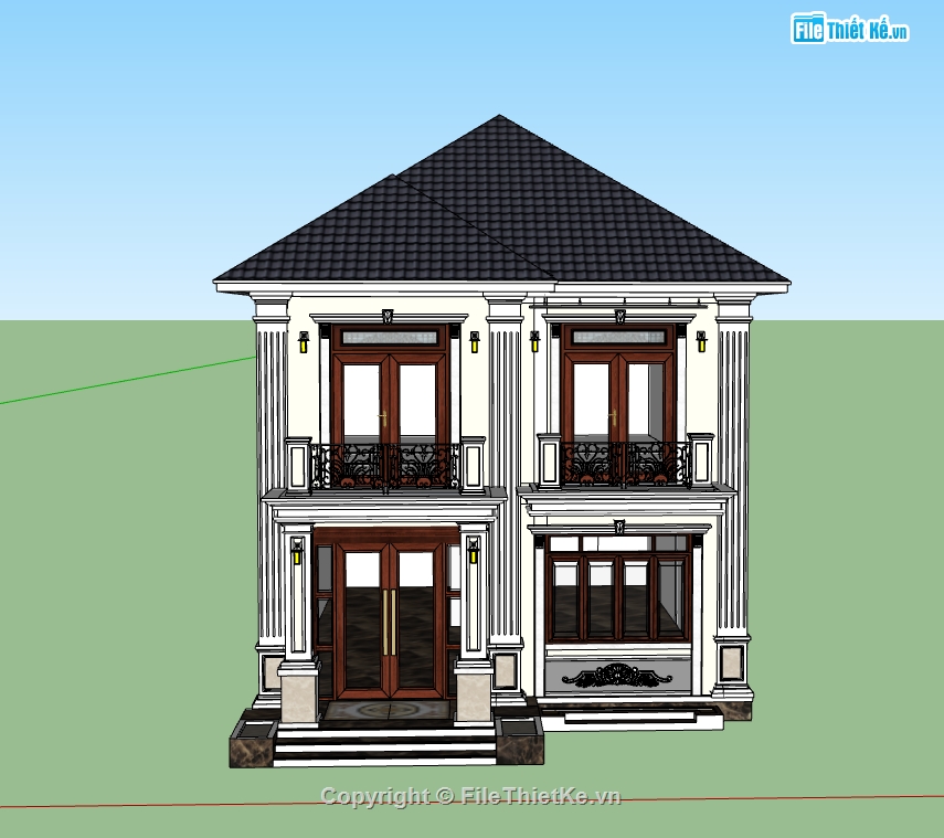 su nhà phố,nhà phố 2 tầng,sketchup nhà phố,nhà phố mái nhật,nhà mái nhật