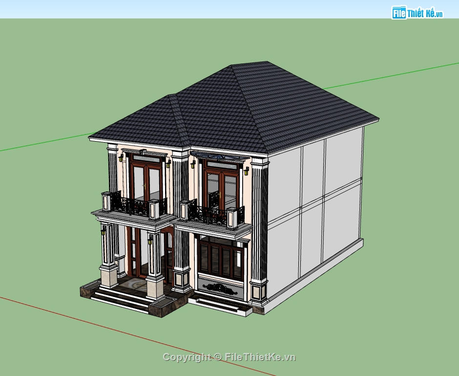 su nhà phố,nhà phố 2 tầng,sketchup nhà phố,nhà phố mái nhật,nhà mái nhật