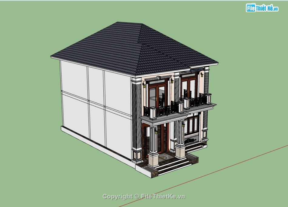 su nhà phố,nhà phố 2 tầng,sketchup nhà phố,nhà phố mái nhật,nhà mái nhật