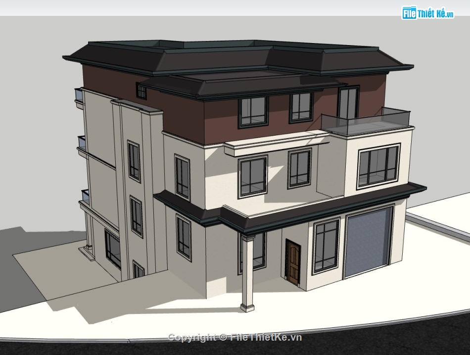 su nhà phố,sketchup nhà phố,su nhà phố 3 tầng,sketchup nhà phố 3 tầng