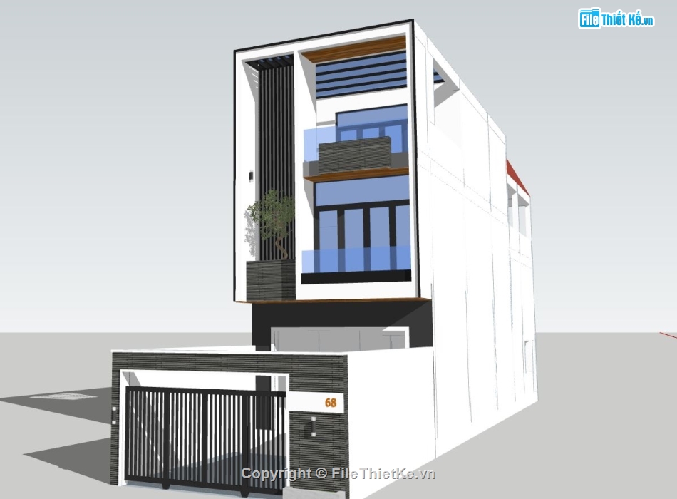 nhà phố 3 tầng,phối cảnh nhà phố 3 tầng,sketchup nhà phố 3 tầng,model su nhà phố 3 tầng